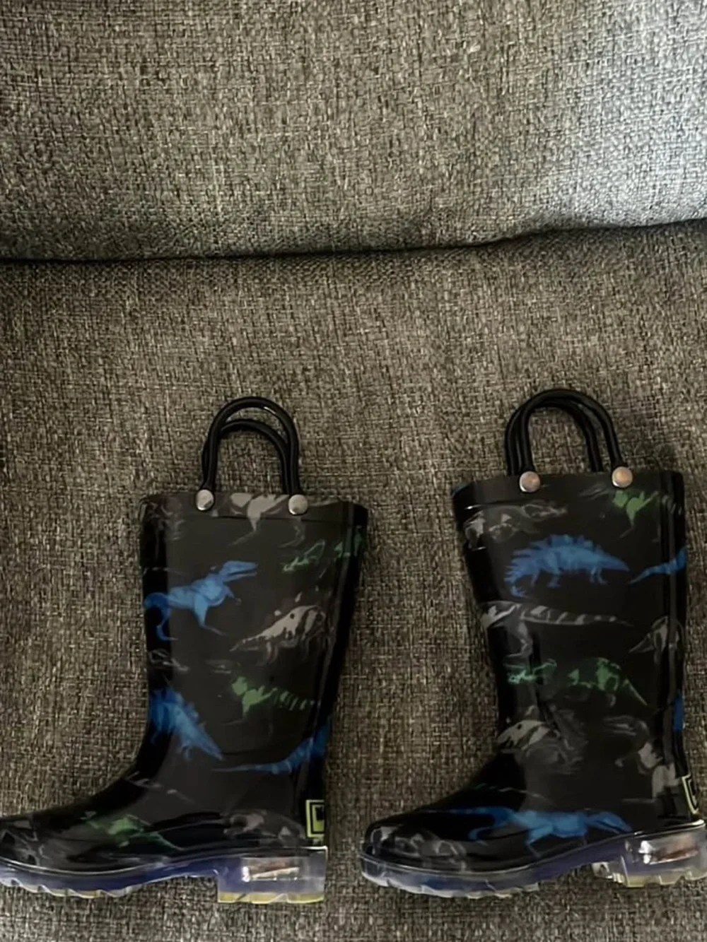 Children's Black Dino Rain Boots LIGHT UP